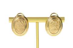 14K Yellow Gold Ornate Repousse Lady Cameo French Clip Earrings