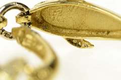 14K Yellow Gold Black Opal Inlay Diamond Ornate Dolphin Bracelet