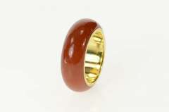 14K Yellow Gold Curved Carved Carnelian Retro Statement Band Ring