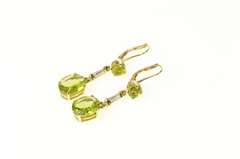 14K Yellow Gold Peridot Dangle CZ Baguette Accent Statement Earrings