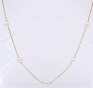 Elegant 5.5mm Pearl Station Yellow Gold Necklace