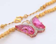 Incredible Pink Stone Butterfly in Beads Chain Necklace