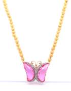 Incredible Pink Stone Butterfly in Beads Chain Necklace