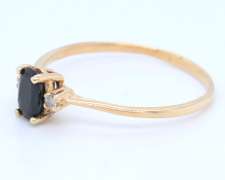 Dainty Yellow Gold  Oval Sapphire & Diamond Accent Ring