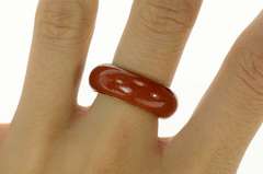 14K Yellow Gold Curved Carved Carnelian Retro Statement Band Ring
