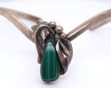 Sterling Silver Malachite Cuff Bangle Bracelet