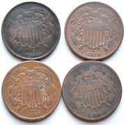 1864 1865 & 2 1868 Two Cent Pieces