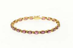 14K Yellow Gold Oval Rhodolite Garnet Classic Statement Bracelet