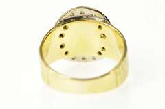 14K Yellow Gold Diamond Round Belt Buckle Statement Ring