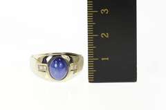 14K White Gold Retro Syn. Blue Star Sapphire Diamond Ring