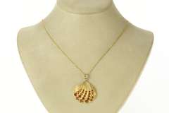 14K Yellow Gold Ornate Citrine Sea Clam Shell Ocean Motif Pendant