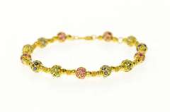 18K Yellow Gold Ruby Peridot Sapphire Encrusted Ornate Bracelet