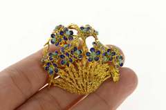 18K Yellow Gold Turquoise Enamel Flower Bouquet Basket Pin/Brooch