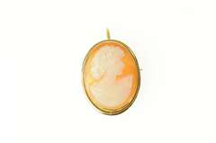 14K Yellow Gold Lady Carved Shell Cameo Statement Pendant/Pin