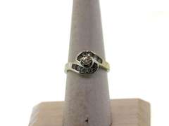 Spiraling 14k White Gold Diamond Halo Ring
