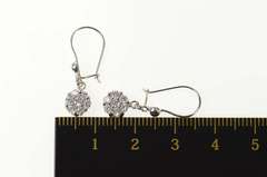 14K White Gold Classic Flower Round Cluster Dangle CZ Earrings