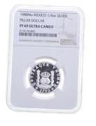 PF69 UCAM 1988 Mexico 1/4 Oz. Silver Pillar Dollar - Graded NGC