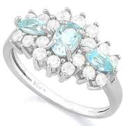 4/5 CT BABY SWISS BLUE TOPAZ & 1.17 CT LAB CREATED DIAMOND 925 STERLING SILVER RING