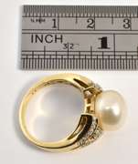 Lustrous Button Pearl and Diamond Ring