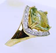 10K Large Green Amethyst & Pave Diamonds Ring, 8