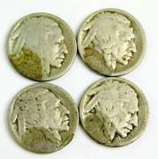 4 U.S. Buffalo Indian Head Nickels, 1914-D
