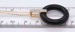 Amazing Yellow Gold Black Onyx Circle w Diamond Bail Pendant on Chain
