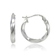 Sterling Silver 2mm Twist Round Hoop Earrings, 15mm