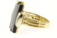14K Yellow Gold Retro Black Onyx Diamond Accent Statement Ring