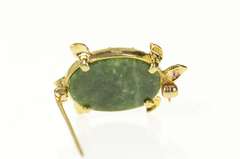 14K Yellow Gold Green Agate Ruby Eyed Turtle Statement Pin/Brooch