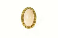 18K Yellow Gold Oval Coral Retro Cabochon Cocktail Ring