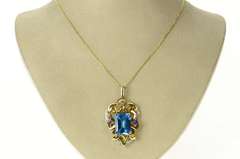 14K Yellow Gold Topaz Amethyst Citrine Diamond Statement Pendant