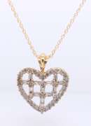 Dainty 10KT Cross-Hatch Baguette Diamond Heart Pendant on Chain