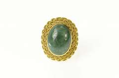 18K Yellow Gold Oval Nephrite Braided Rope Trim Cocktail Ring