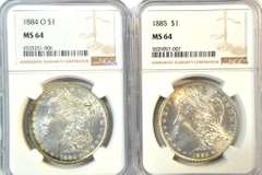Great NGC MS64 1884-O & 1885 Morgan Silver Dollars