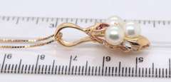 Gorgeous Triple Pearl w Diamond and Ruby Accent Necklace