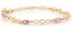 Handsome Yellow Gold pink Sapphire and Diamond Tennis Bracelet