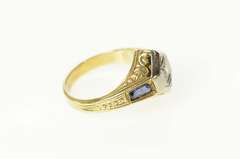 14K Yellow Gold Art Deco Diamond Sapphire Etched Engagement Ring