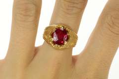 14K Yellow Gold 1930's Ornate Syn. Ruby Statement Ring