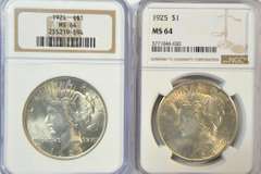 NGC MS64 graded 1924 & 1925 Peace Silver Dollars. Nice