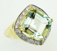 10K Large Green Amethyst & Pave Diamonds Ring, 8