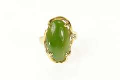 14K Yellow Gold Marquise Nephrite Diamond Retro Cocktail Ring