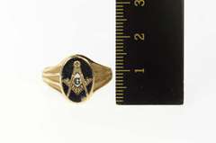 10K Yellow Gold Black Enamel Masonic Compass Square Signet Ring