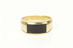 10K Yellow Gold 1960's Squared Black Onyx Men's Statement Ring