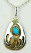 Signed Navajo Sterling Turquoise Bear Claw Necklace