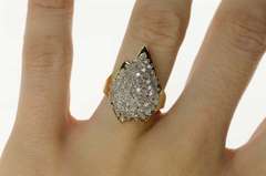 10K Yellow Gold Pear Diamond Cluster Statement Bypass Ring
