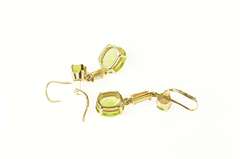 14K Yellow Gold Peridot Dangle CZ Baguette Accent Statement Earrings