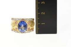 14K Yellow Gold Ornate Syn. Sapphire Diamond Statement Ring