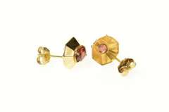 14K Yellow Gold Oval Garnet Squared Statement Simple Stud Earrings