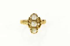 18K Yellow Gold Ornate Victorian Pearl Filigree Engagement Ring
