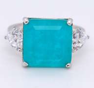 Princess Cut Green Cubic Zirconia Sterling Silver Ring